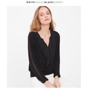 Whitehouse Blackmarket Black Cascading Ruffle Smocked Top